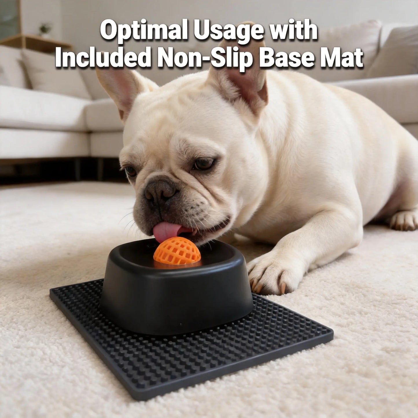 Dog & Cat Slow Feeder Licking Bowl - Food Slow Feeder with Built-In Rolling Ball for Spill Prevention, Multi-Use Feeding Vessel for Bone Broth & Yogurt, Optional Anti-Slip Base Pad