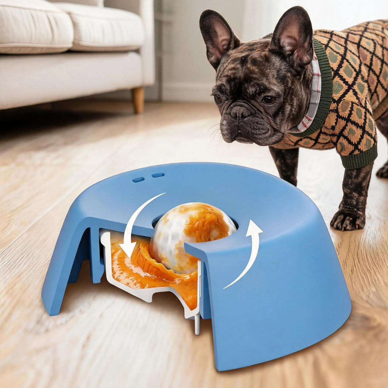 Dog & Cat Slow Feeder Licking Bowl - Food Slow Feeder with Built-In Rolling Ball for Spill Prevention, Multi-Use Feeding Vessel for Bone Broth & Yogurt, Optional Anti-Slip Base Pad