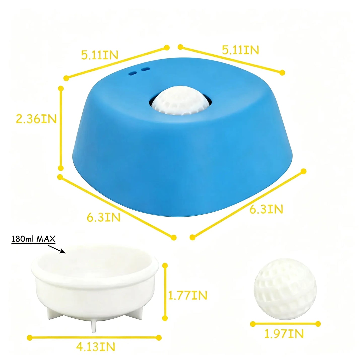 Dog & Cat Slow Feeder Licking Bowl - Food Slow Feeder with Built-In Rolling Ball for Spill Prevention, Multi-Use Feeding Vessel for Bone Broth & Yogurt, Optional Anti-Slip Base Pad