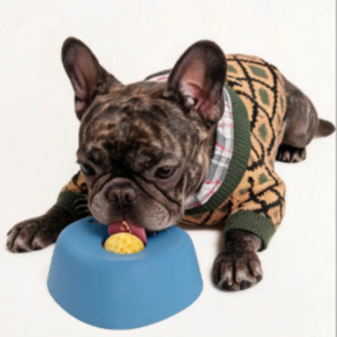 Dog & Cat Slow Feeder Licking Bowl - Food Slow Feeder with Built-In Rolling Ball for Spill Prevention, Multi-Use Feeding Vessel for Bone Broth & Yogurt, Optional Anti-Slip Base Pad